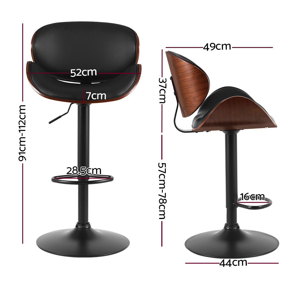 Artiss Kitchen Bar Stools Swivel Gas Lift Wooden Stool Metal Black