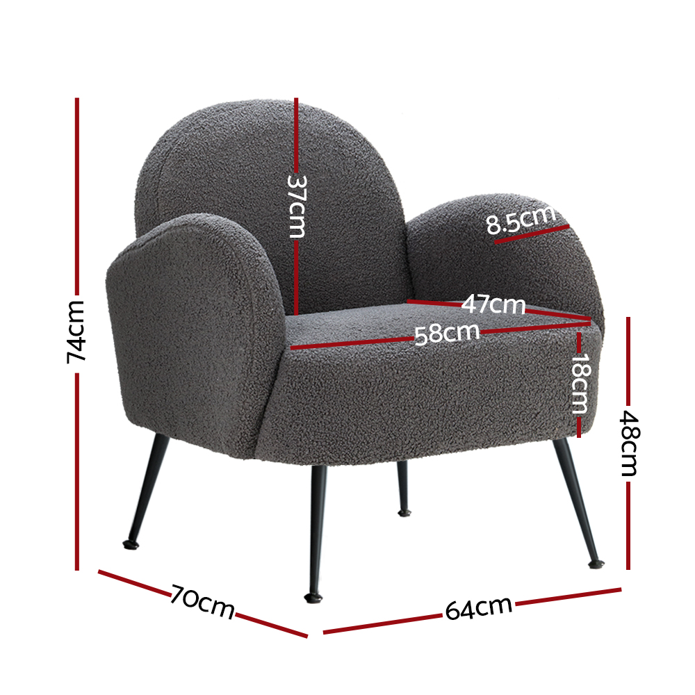 Artiss Armchair Boucle Charcoal Hanes - Image 2