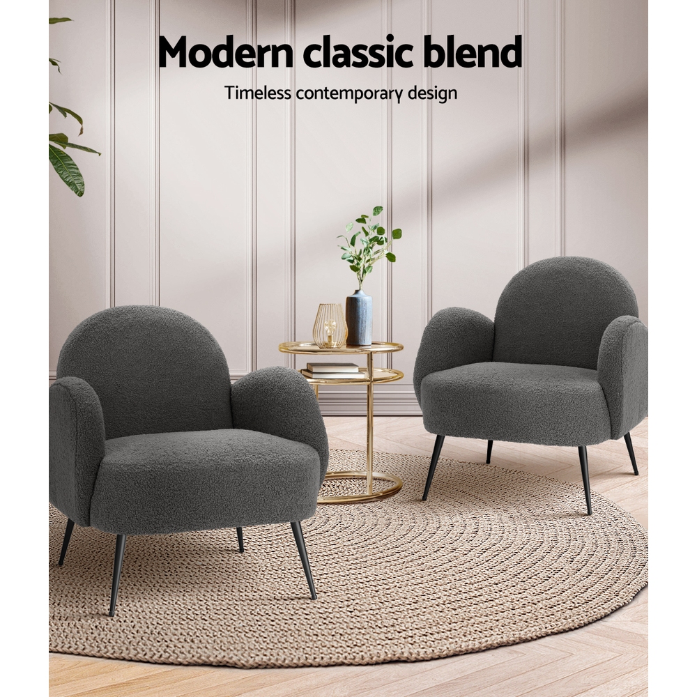 Artiss Armchair Boucle Charcoal Hanes - Image 5
