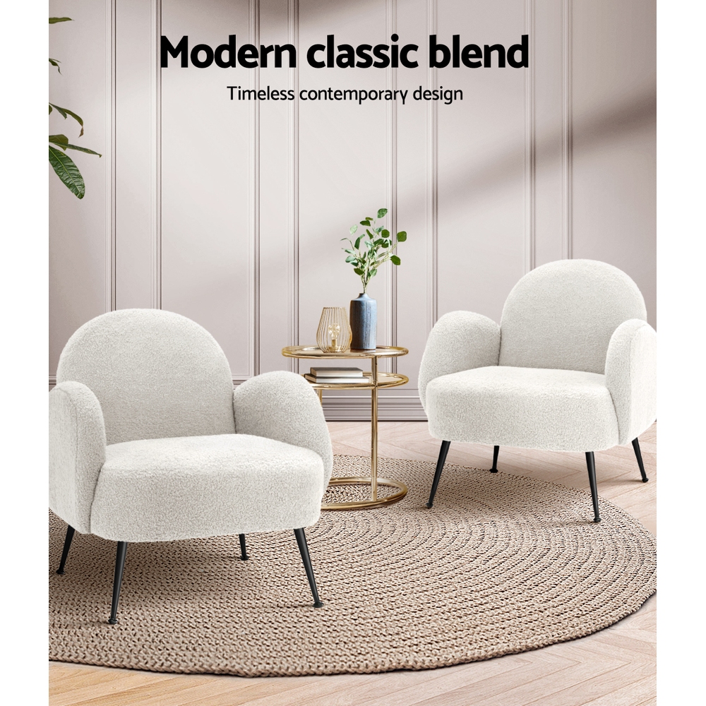 Artiss Armchair Boucle White Hanes - Image 5