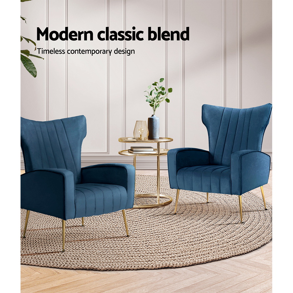 Artiss Armchair Navy Velvet Kate - Image 4