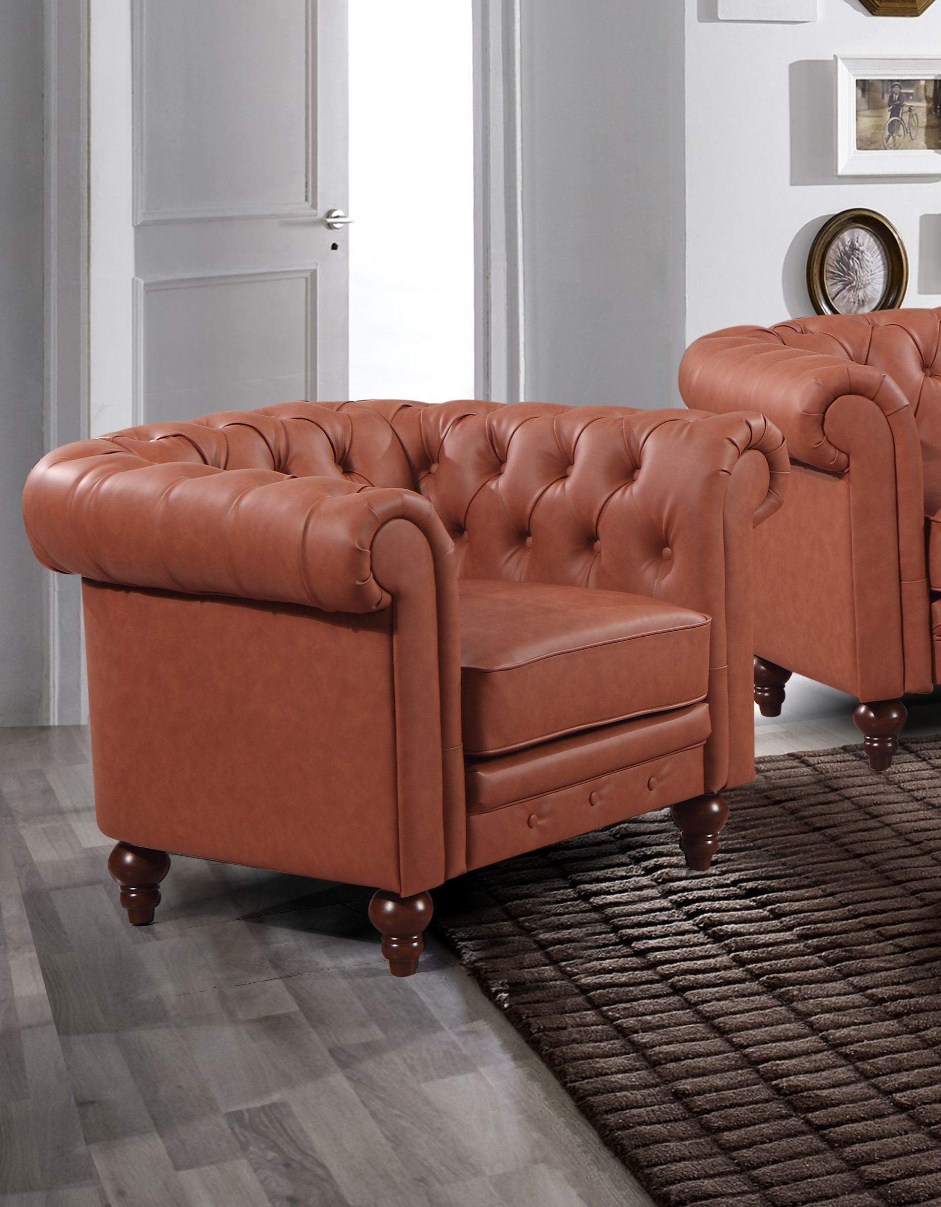 SeatScape Single Seater Brown Sofa Lounge Button Tufted in Faux Leather ...
