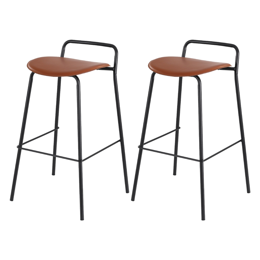 2x Artiss Bar Stools Kitchen Counter Stools Metal Brown - Image 3