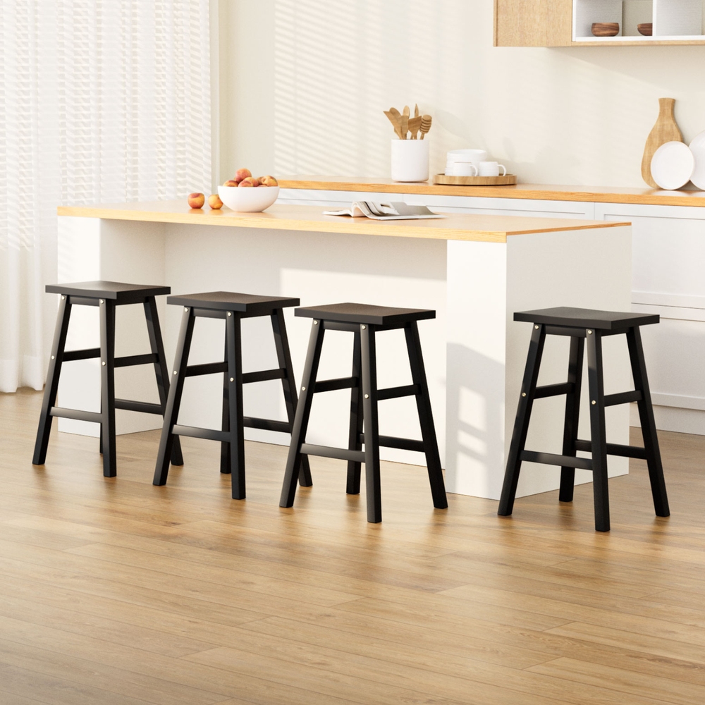Artiss Bar Stools Kitchen Counter Stools Wooden Chairs Black x4 - Image 7
