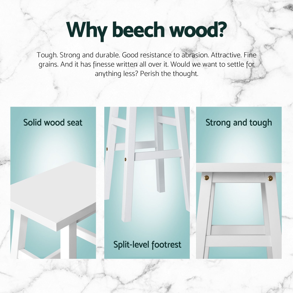 Artiss 4x Bar Stools Kitchen Chairs Wooden White - Image 4