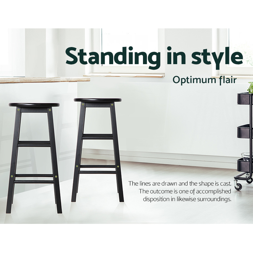 Artiss 2x Bar Stools Round Chairs Wooden Black - Image 6