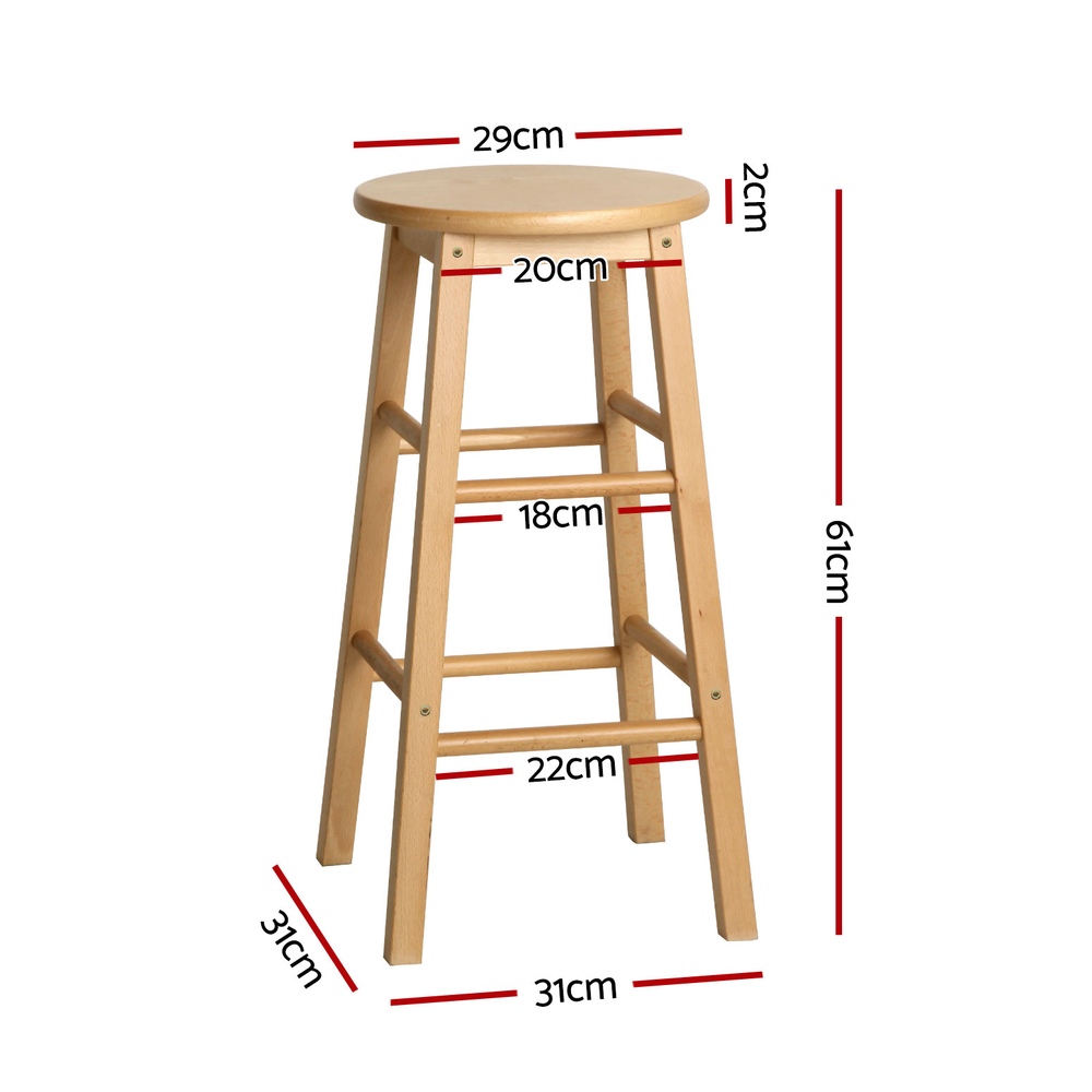 Artiss 4x Bar Stools Round Chairs Wooden Nature - Image 2
