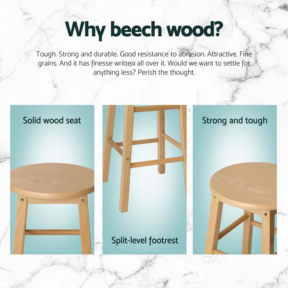 Artiss 4x Bar Stools Round Chairs Wooden Nature - Image 4