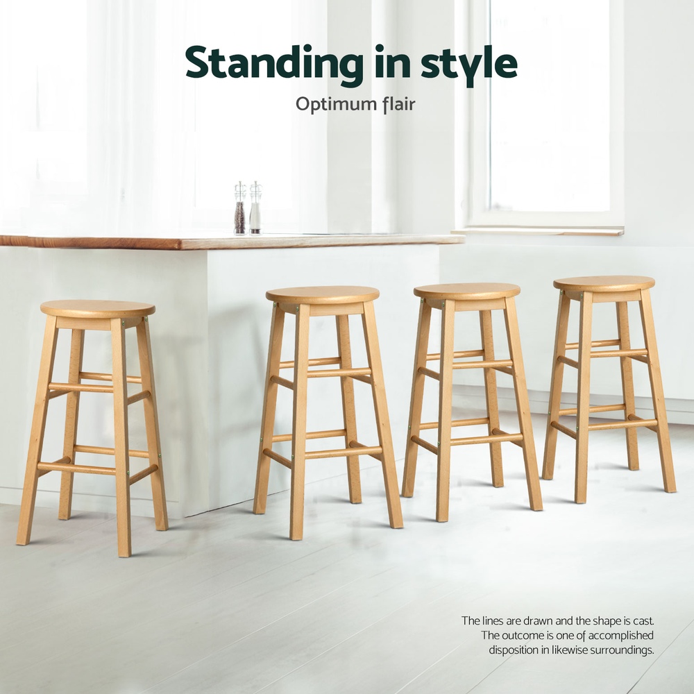 Artiss 4x Bar Stools Round Chairs Wooden Nature - Image 5