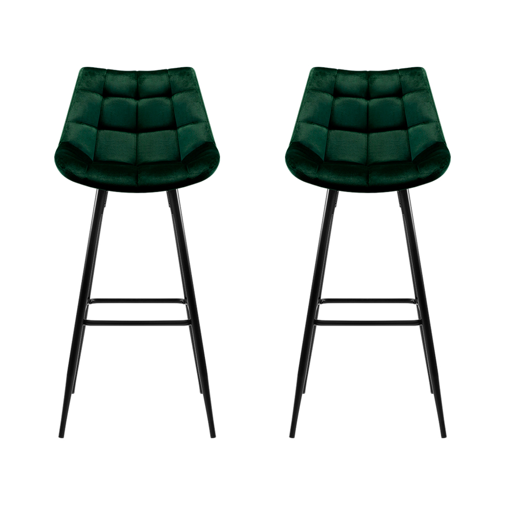 Artiss 2x Bar Stools Velvet Chairs Green - Image 3