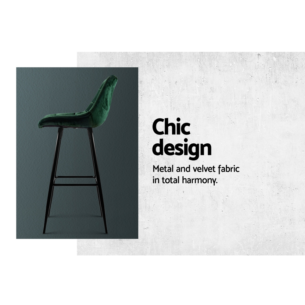 Artiss 2x Bar Stools Velvet Chairs Green - Image 5