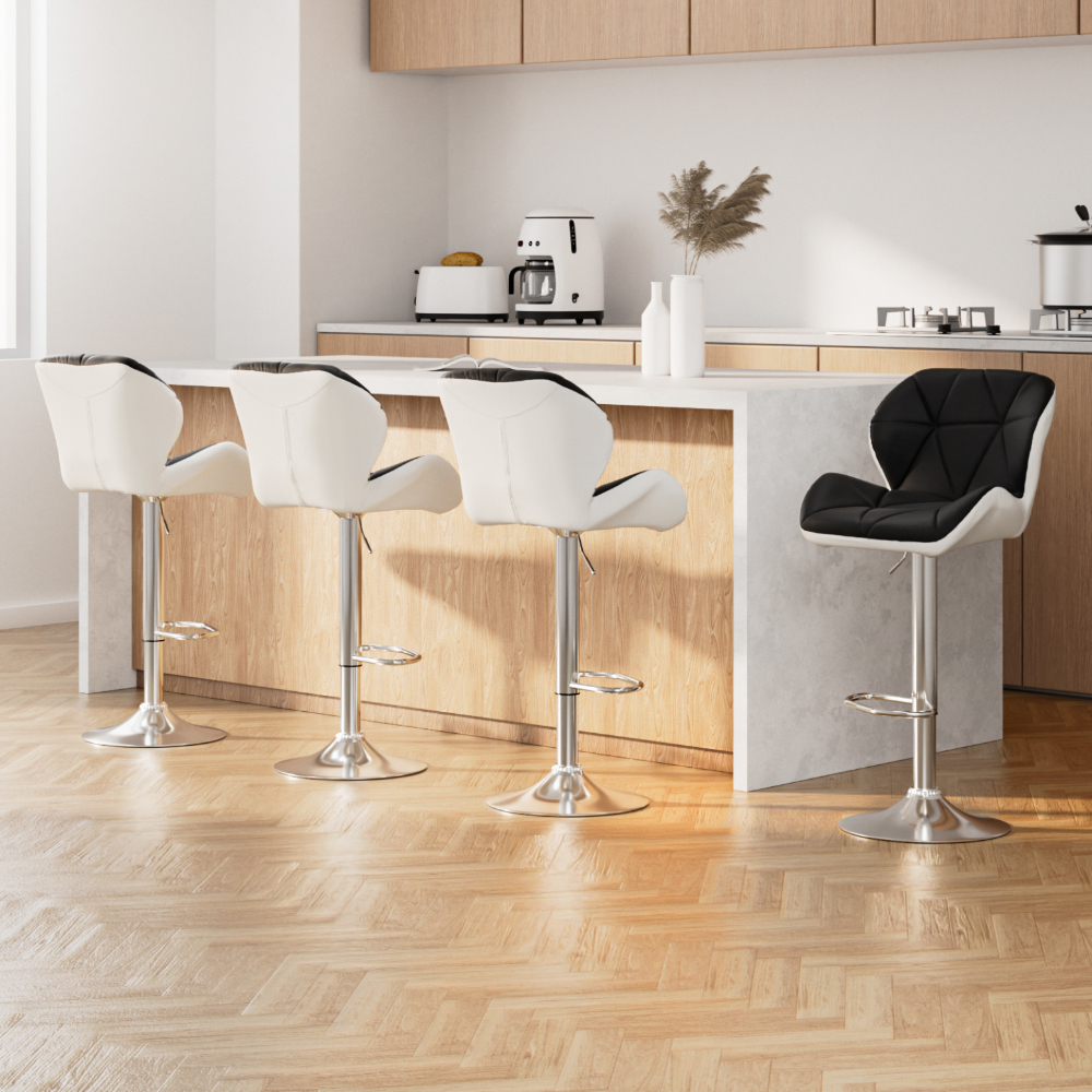 SeatScape Artiss 4x Bar Stools Gas Lift Padded Leather Black & White