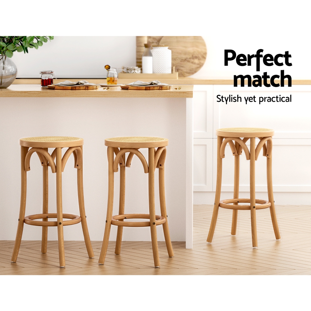 Artiss Bar Stool Rattan Seat Wooden - Image 3