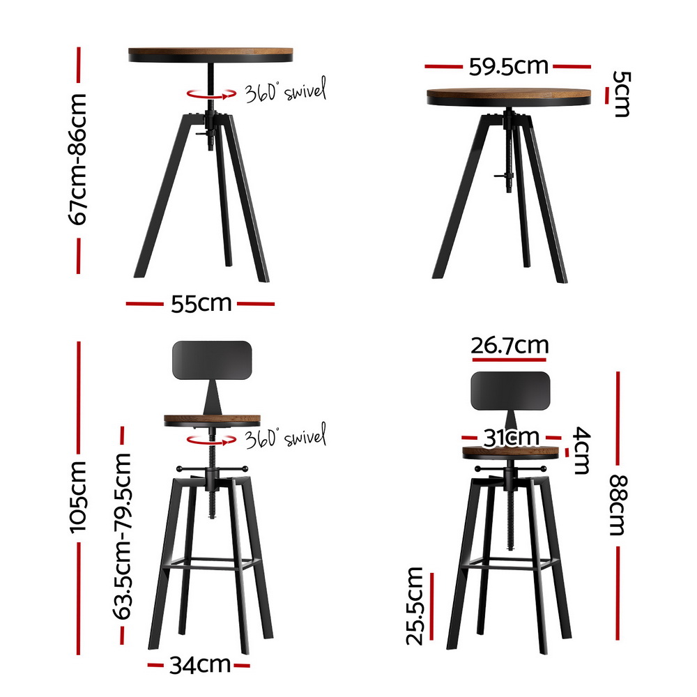 Artiss Bar Table and Stools Set Dining Desk Industrial Kitchen Chairs Cafe Pub - Image 2