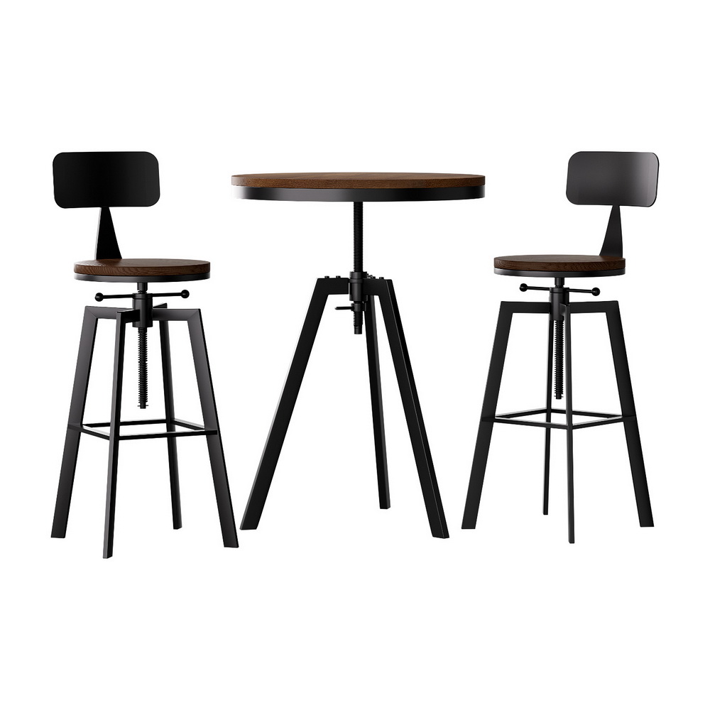 Artiss Bar Table and Stools Set Dining Desk Industrial Kitchen Chairs Cafe Pub - Image 3