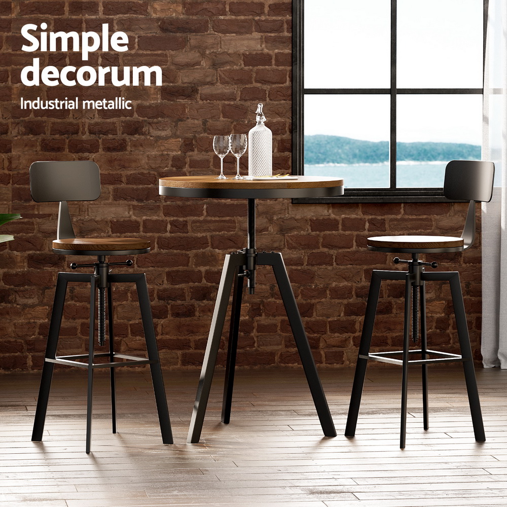 Artiss Bar Table and Stools Set Dining Desk Industrial Kitchen Chairs Cafe Pub - Image 4