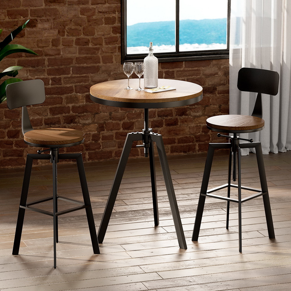 Artiss Bar Table and Stools Set Dining Desk Industrial Kitchen Chairs Cafe Pub - Image 7