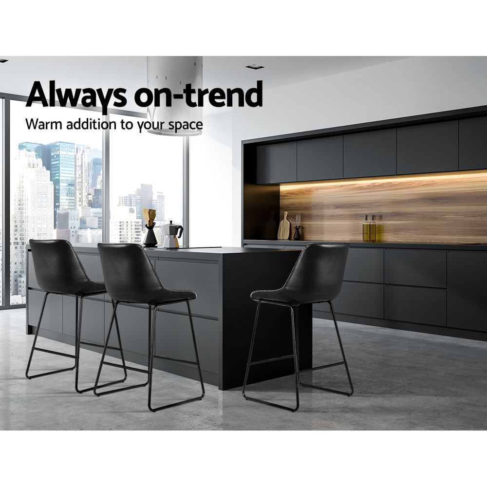 Artiss Bar Stools Kitchen Counter Barstools Leather Metal Chairs Black x2 - Image 4