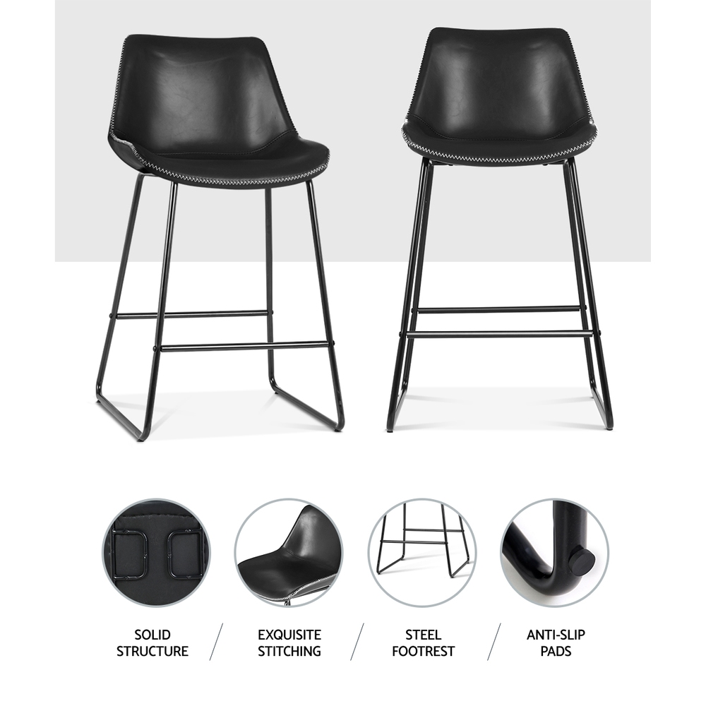 Artiss Bar Stools Kitchen Counter Barstools Leather Metal Chairs Black x2 - Image 5