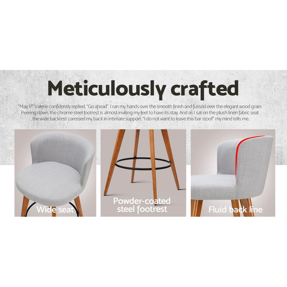Artiss 2x Bar Stools Linen Padded Wooden Grey - Image 5