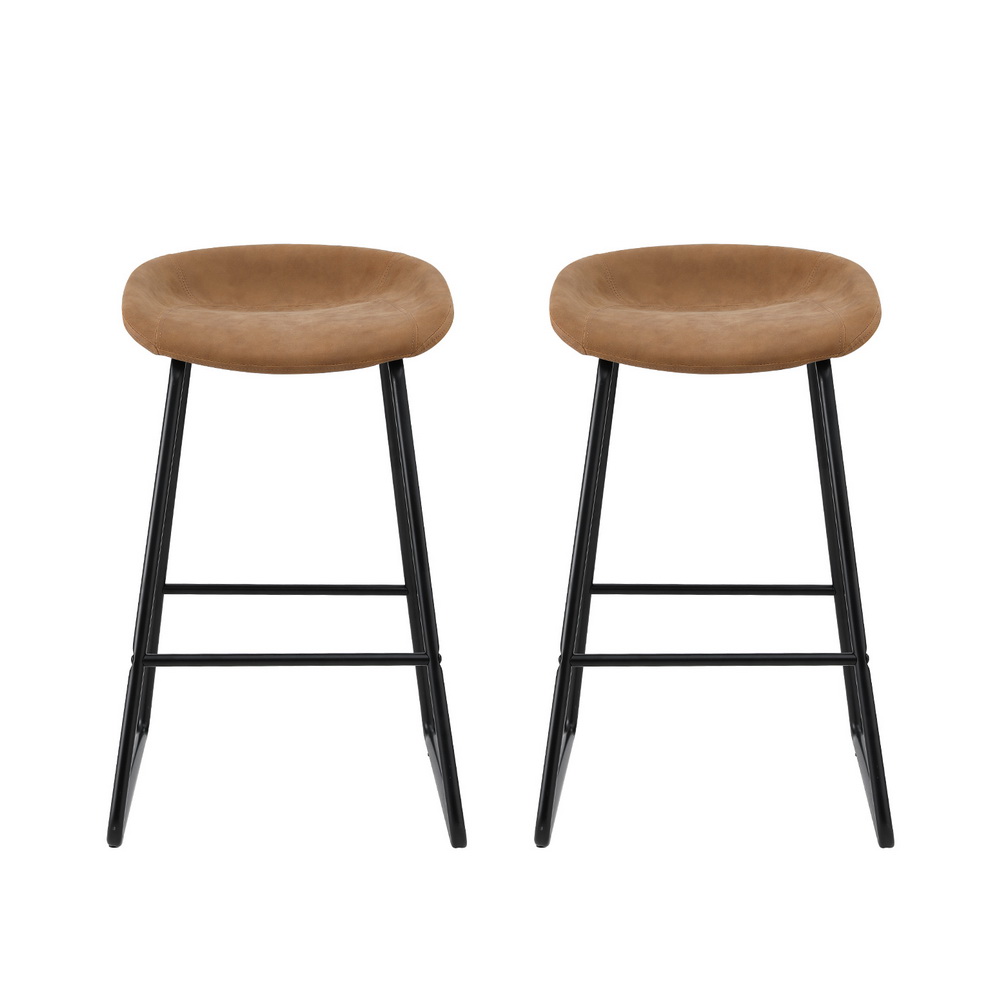 Artiss 2x Bar Stools Kitchen Dining Chairs Counter Stool PU Leather Metal Brown - Image 3