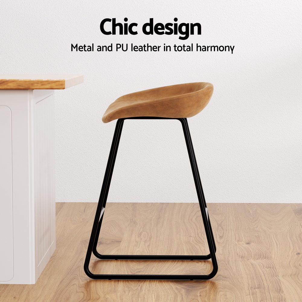 Artiss 2x Bar Stools Kitchen Dining Chairs Counter Stool PU Leather Metal Brown - Image 4