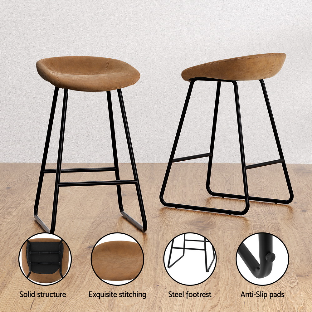 Artiss 2x Bar Stools Kitchen Dining Chairs Counter Stool PU Leather Metal Brown - Image 5