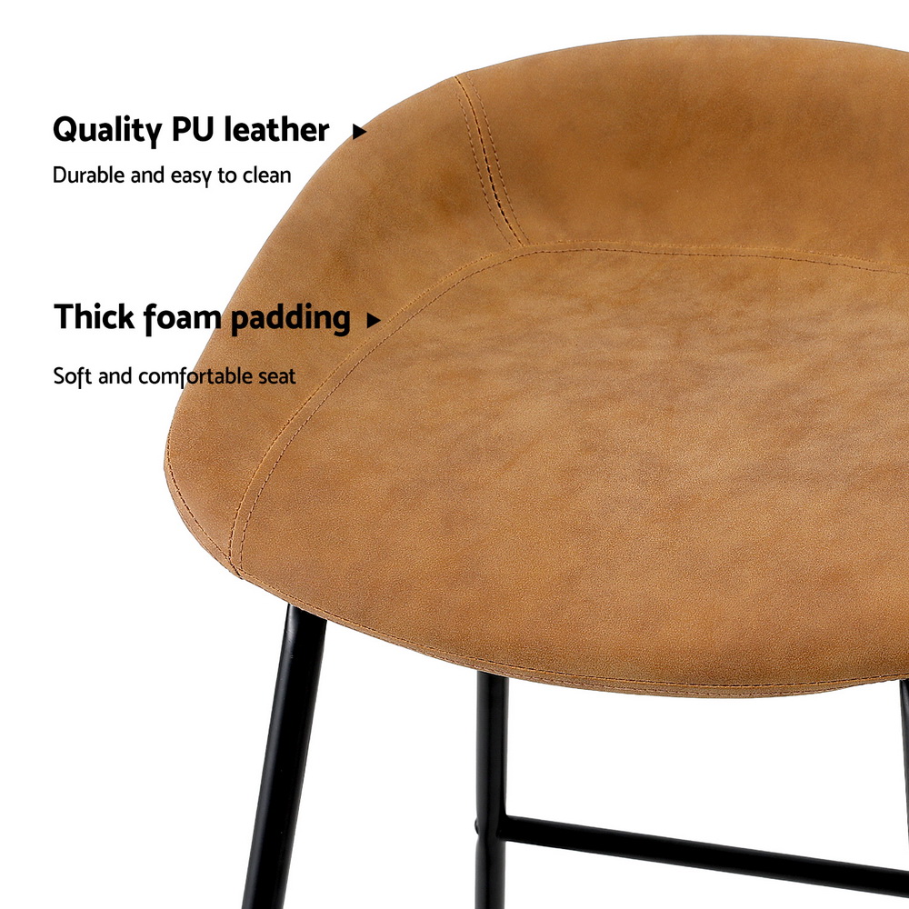 Artiss 2x Bar Stools Kitchen Dining Chairs Counter Stool PU Leather Metal Brown - Image 6