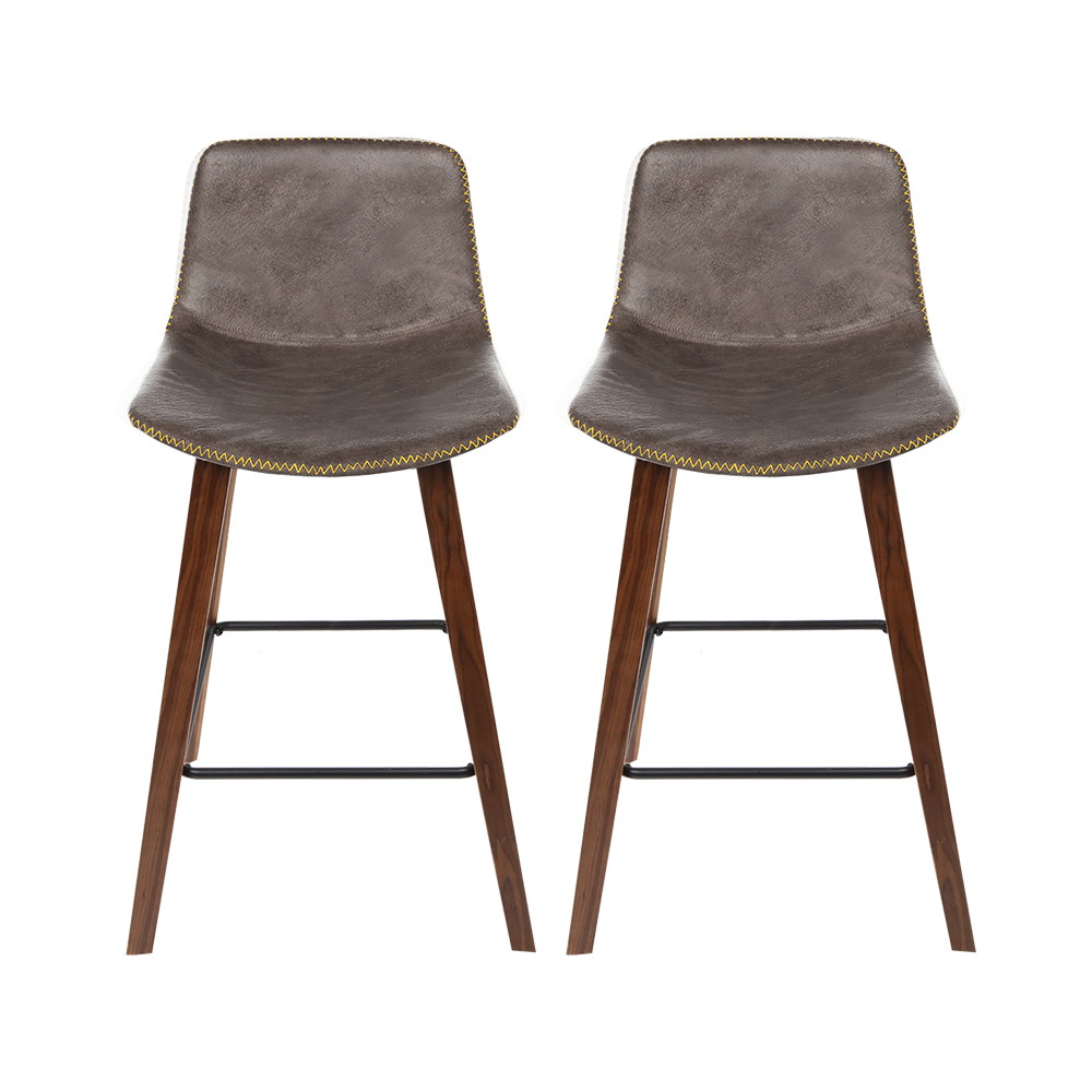 Artiss Bar Stools Kitchen Counter Barstools Leather Wooden Chairs x2 - Image 3