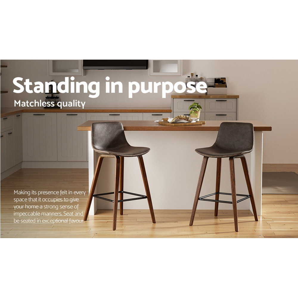 Artiss Bar Stools Kitchen Counter Barstools Leather Wooden Chairs x2 - Image 5
