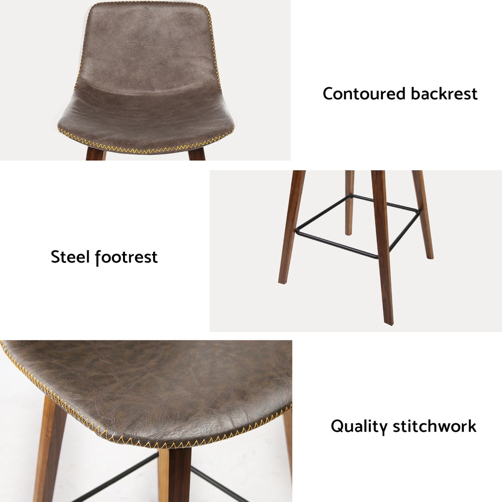 Artiss 4x Bar Stools Vintage Leather Wooden - Image 4