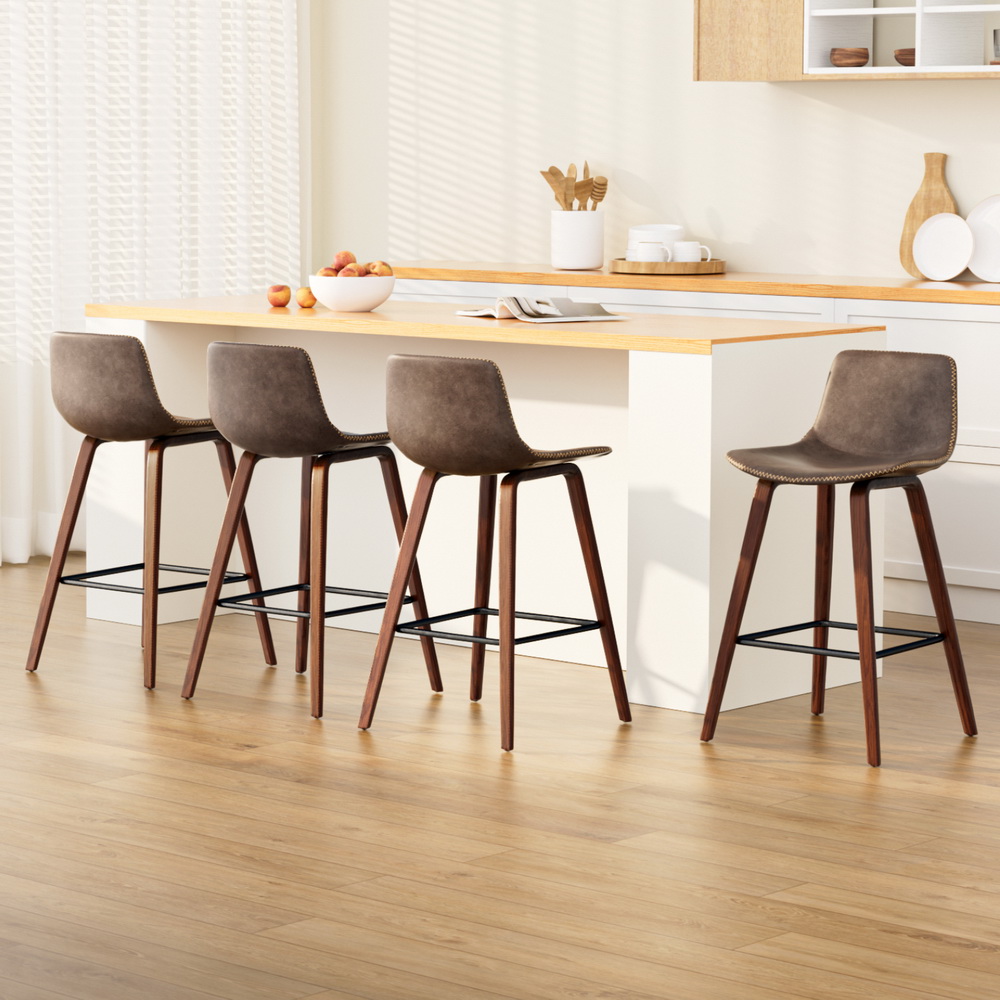 Artiss 4x Bar Stools Vintage Leather Wooden - Image 7