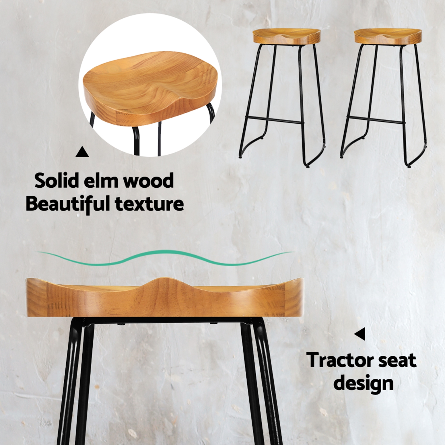 Artiss 2x Bar Stools Tractor Seat 75cm Wooden - Image 5
