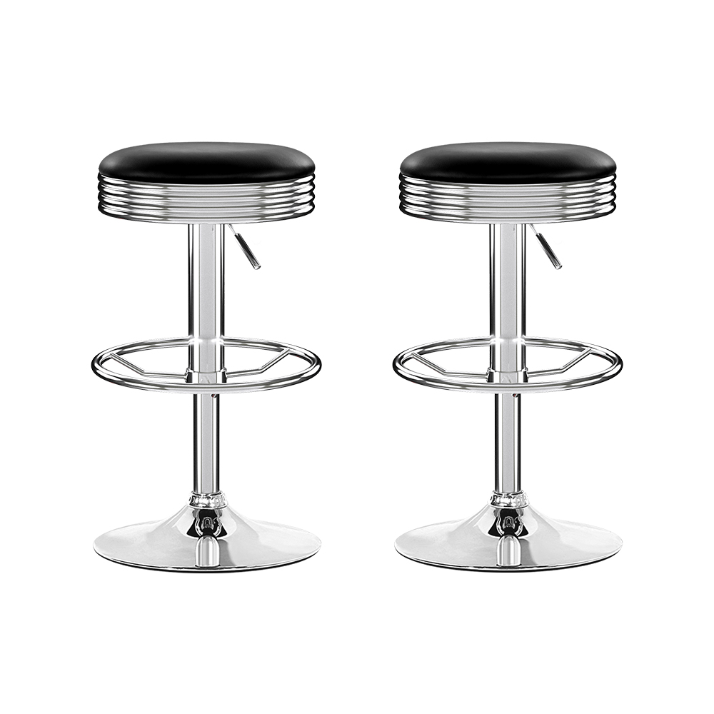 Artiss Set of 2 Backless PU Leather Bar Stools - Black and Chrome - Image 7