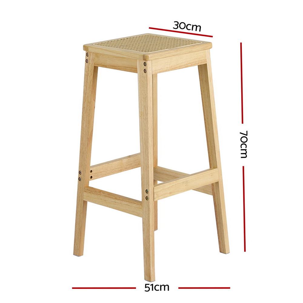 Artiss 2x Bar Stools Rubber Wood Stool Counter Chair Rattan Barstools Kitchen - Image 2