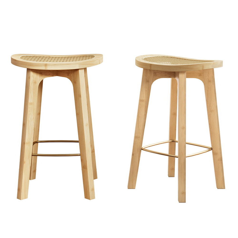 Artiss 2x Bar Stools Bamboo Rattan Stool Counter Chair Kitchen Barstools