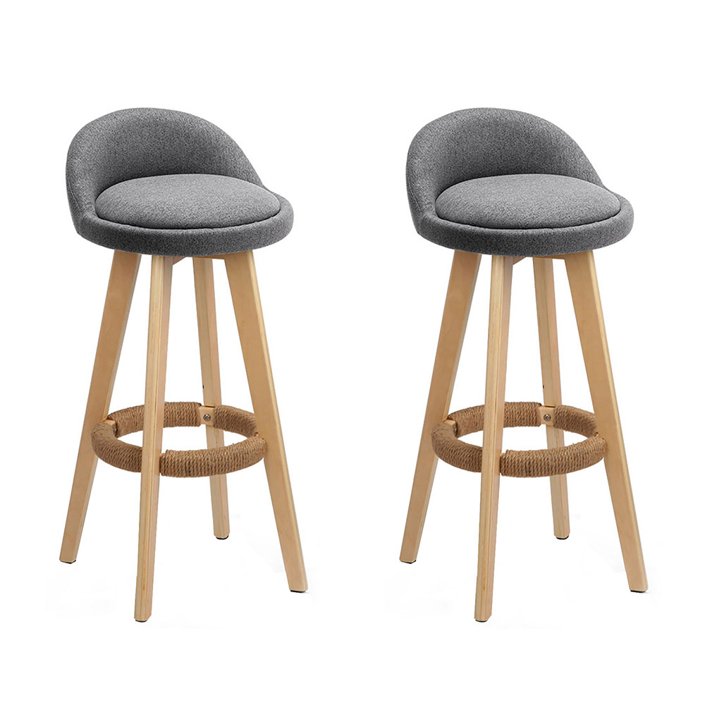 Artiss 2x Bar Stools Padded Linen Wooden Grey - Image 8