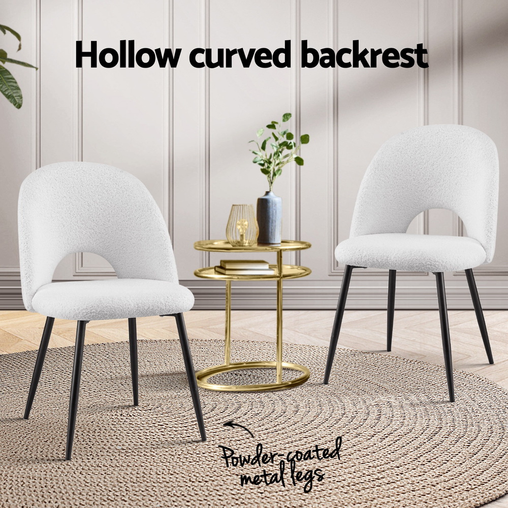 Set of 2 Artiss Dining Chair Boucle Sherpa - Image 4