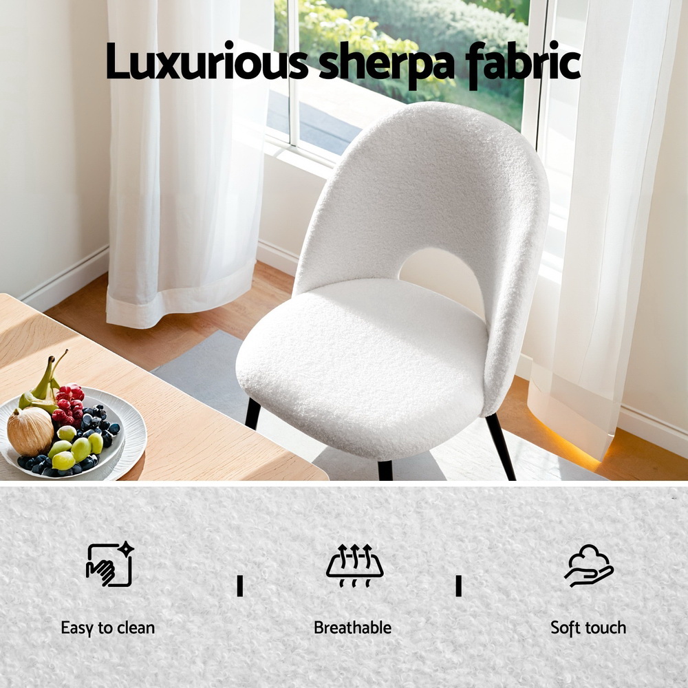 Set of 2 Artiss Dining Chair Boucle Sherpa - Image 5