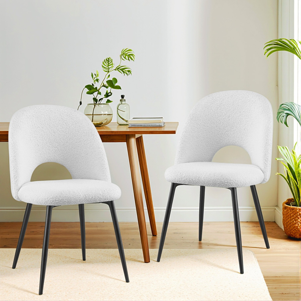 Set of 2 Artiss Dining Chair Boucle Sherpa - Image 7