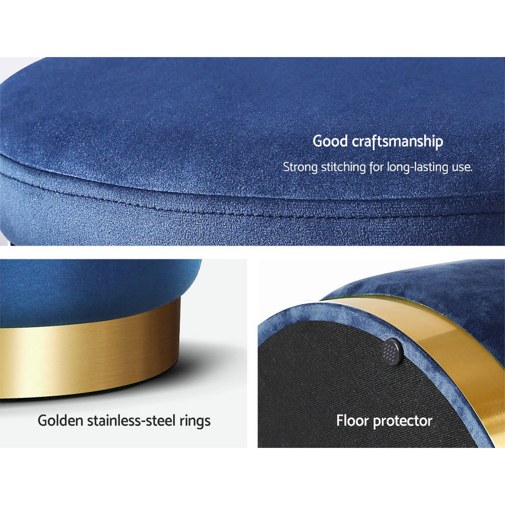 Artiss Ottoman Foot Stool Round Velvet Navy - Image 5