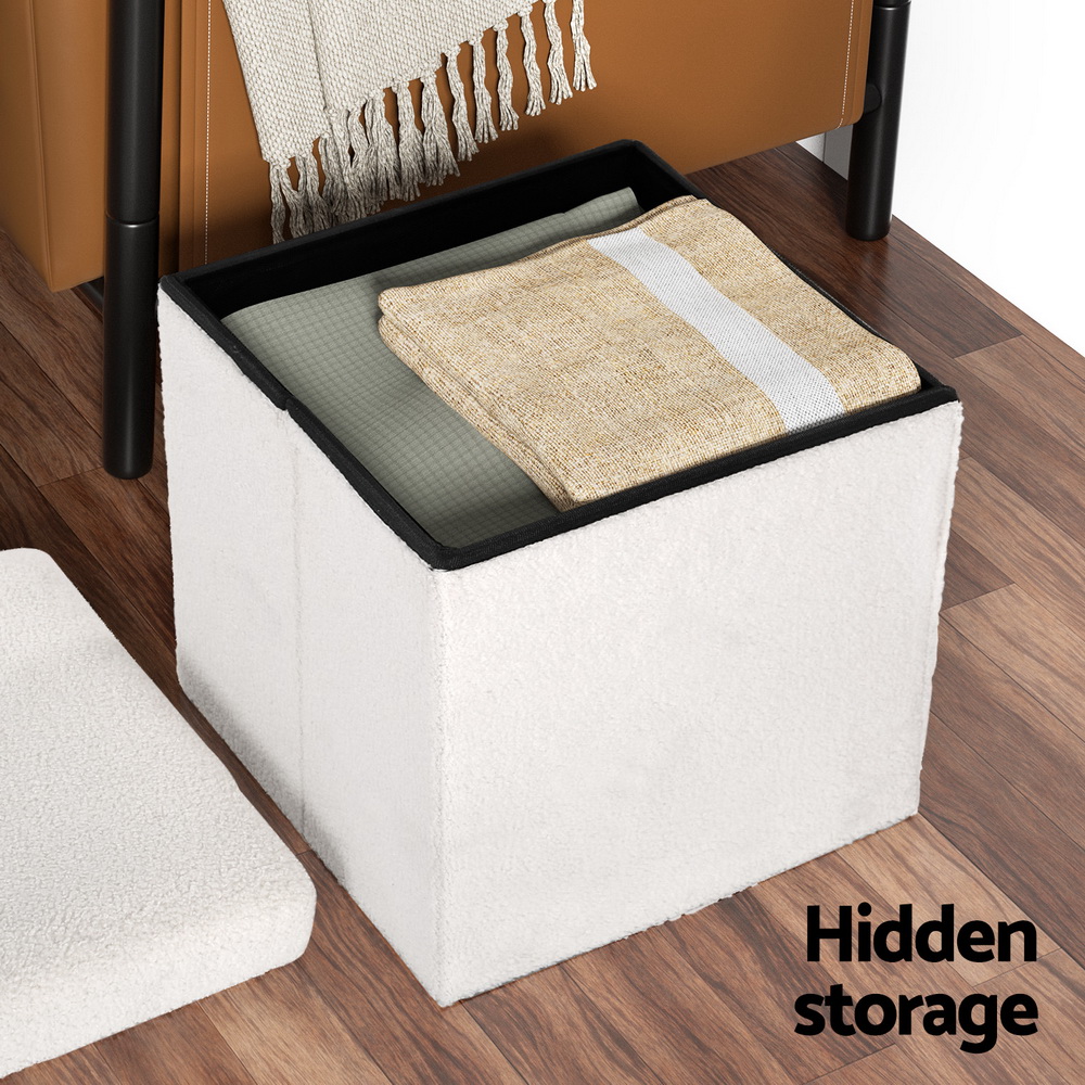 Artiss Ottoman Storage Foot Stool Vanity Square Teddy - Image 5