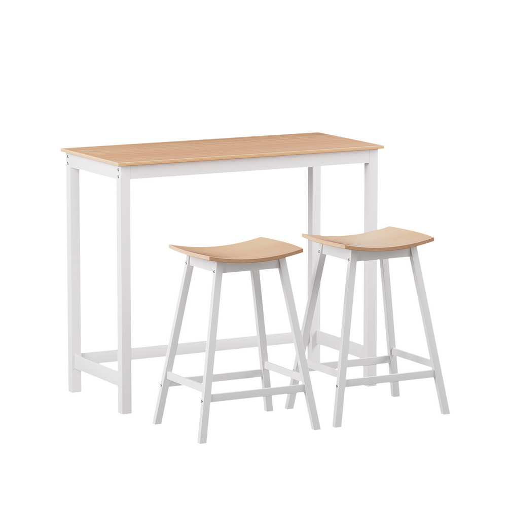 Artiss Bar Table and Stools Set Dining Desk Solid Wood Kitchen Chairs Cafe Pub - Image 7