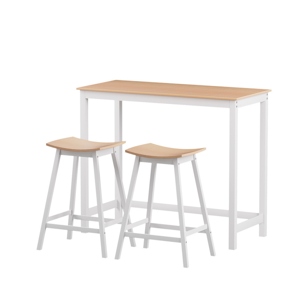 Artiss Bar Table and Stools Set Dining Desk Solid Wood Kitchen Chairs Cafe Pub - Image 3