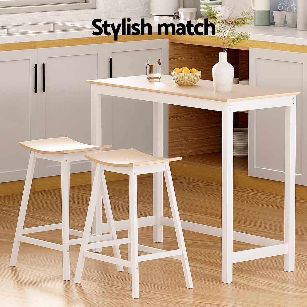 Artiss Bar Table and Stools Set Dining Desk Solid Wood Kitchen Chairs Cafe Pub - Image 4