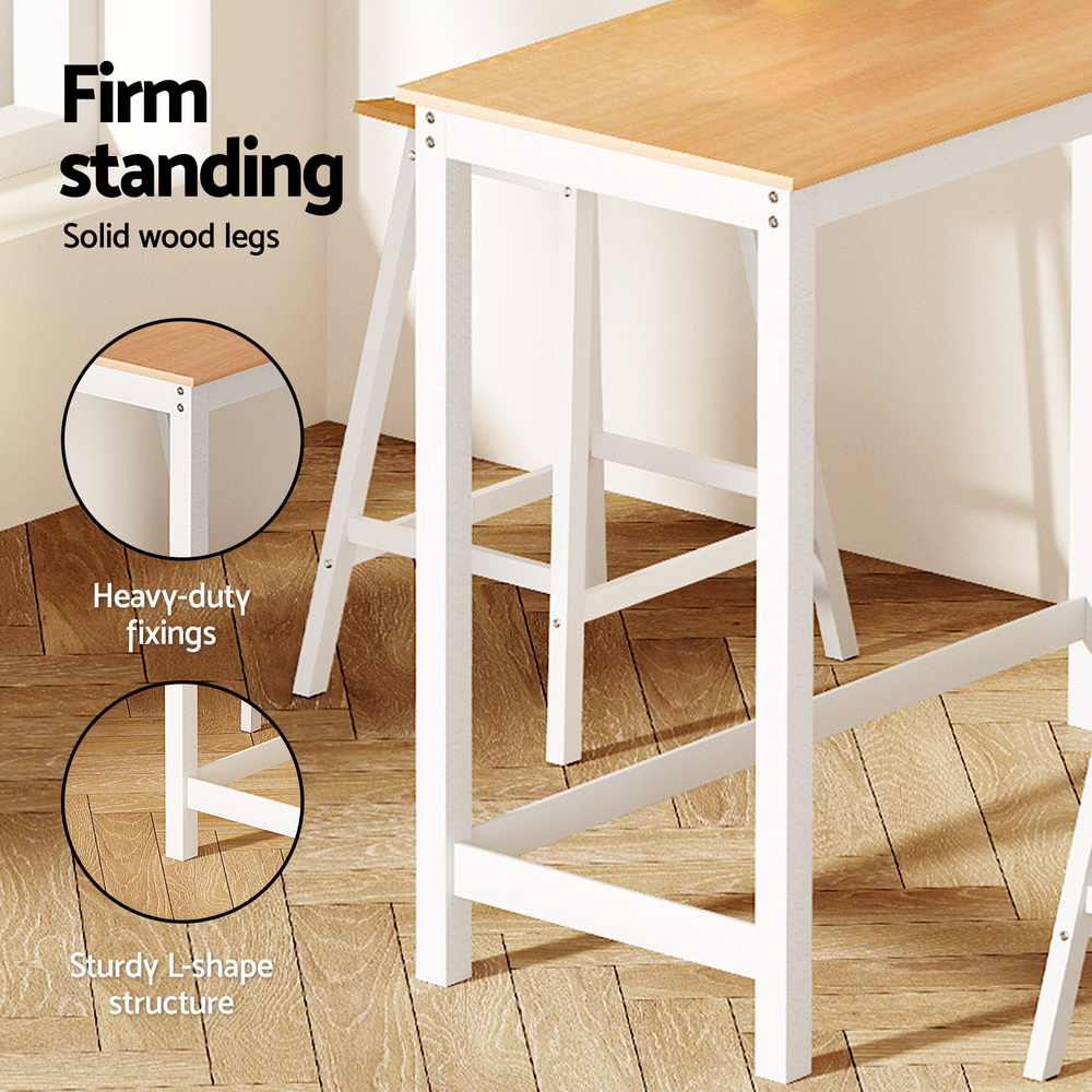 Artiss Bar Table and Stools Set Dining Desk Solid Wood Kitchen Chairs Cafe Pub - Image 5
