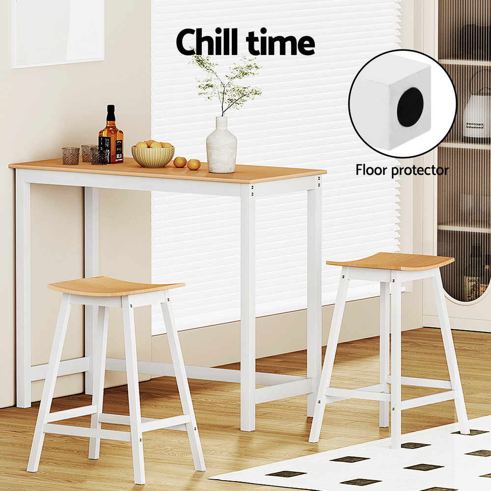 Artiss Bar Table and Stools Set Dining Desk Solid Wood Kitchen Chairs Cafe Pub - Image 6