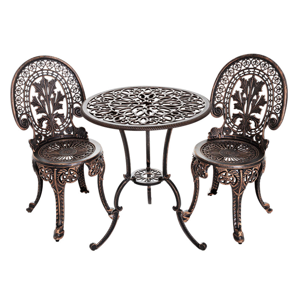 Gardeon 3PC Patio Furniture Outdoor Bistro Set Dining Chairs Aluminium Bronze - Image 7