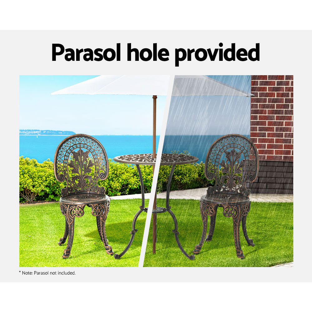 Gardeon 3PC Patio Furniture Outdoor Bistro Set Dining Chairs Aluminium Bronze - Image 4