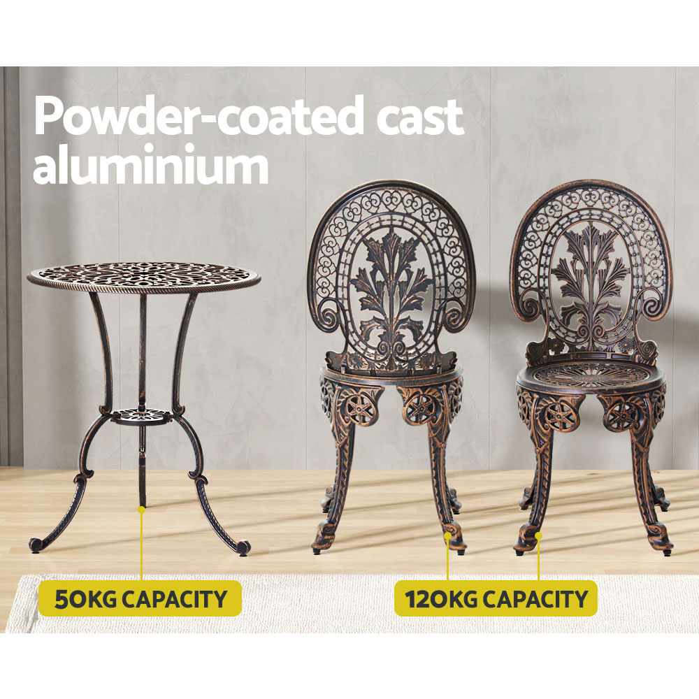 Gardeon 3PC Patio Furniture Outdoor Bistro Set Dining Chairs Aluminium Bronze - Image 5